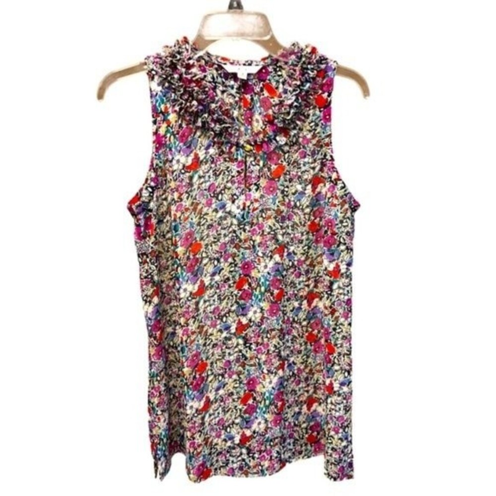 Cabi Floral Tank Top Ruffle Neckline